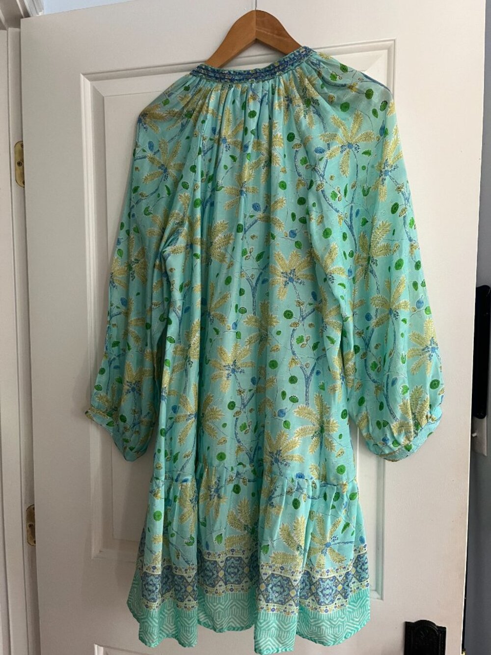 NWT Bella Tu $295 Turquoise Beaded Sequin Palms Peasant Dress Womens M - Picture 7 of 10